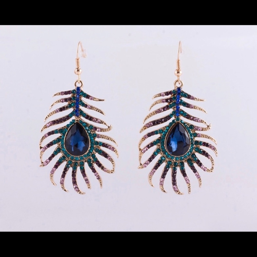 Peacock feather piercing Earrings - Picture 3 of 6